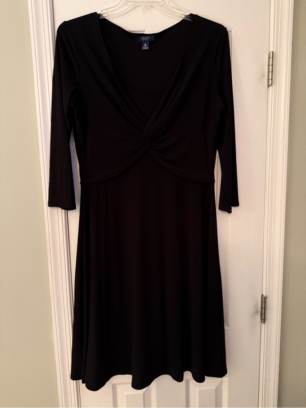 Chaps Black Twist-Front Long Sleeve Dress